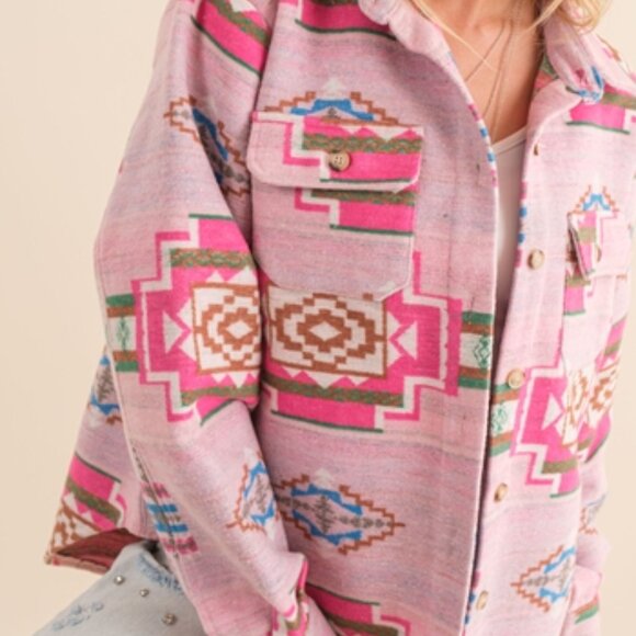 Jacquard Aztec Chest Pocket Front Loose Button Up Shirt Jacket/Shacket! - Picture 5 of 6